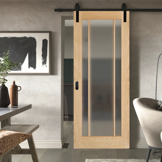 Lincoln Oak Frosted Glazed Face Mounted Sliding Door Set