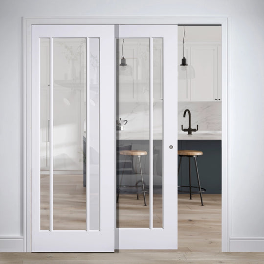 Lincoln White Clear Glazed Telescopic Pocket Door System