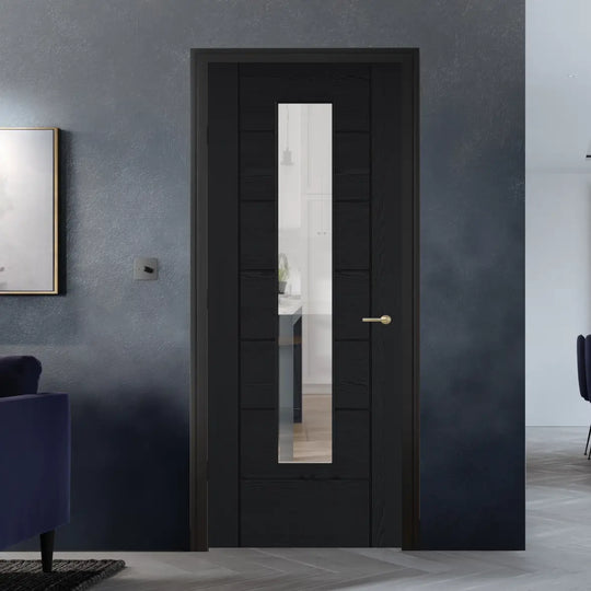 Linear Black 7 Panel Laminate Glazed Door