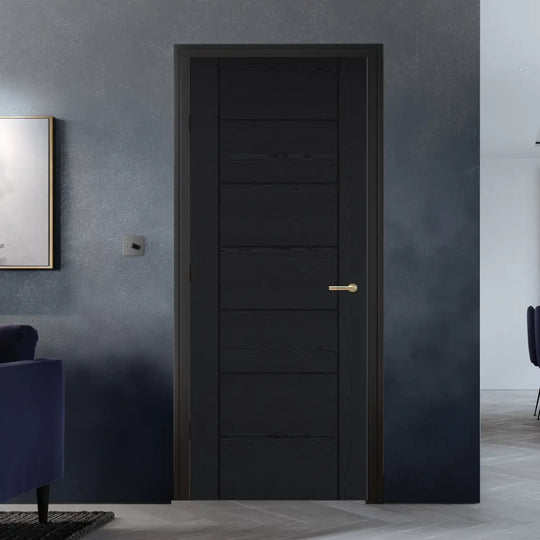 Linear Black 7 Panel Laminate Fire Door