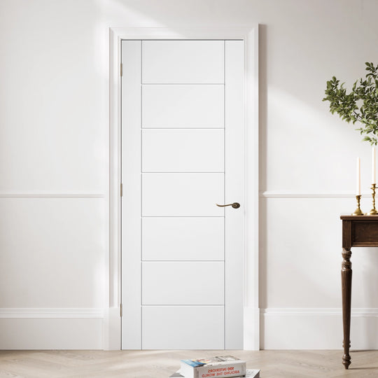Linear White 7 Panel Laminate Fire Door