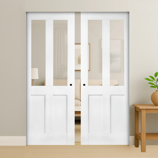 London White Clear Glazed Double Flush Pocket Door Set