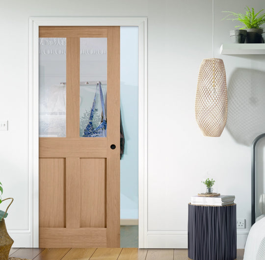 London Oak Clear Glazed Pocket Door Set
