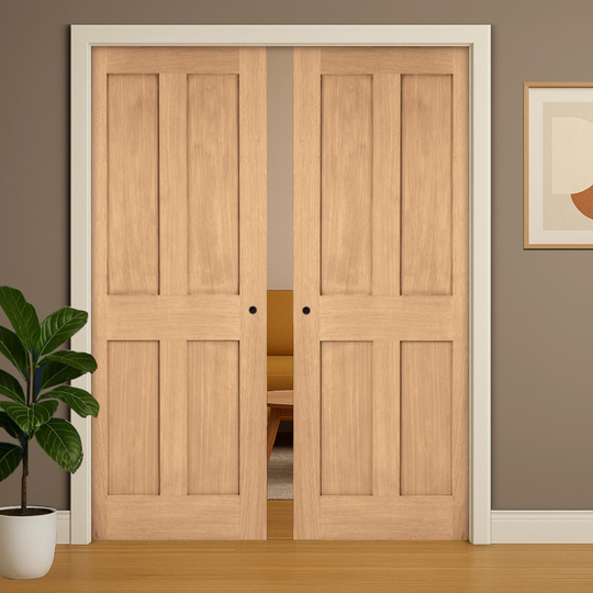 London Oak Double Pocket Door Set
