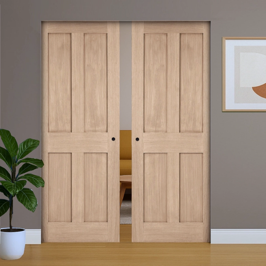 London Oak Double Flush Pocket Door Set