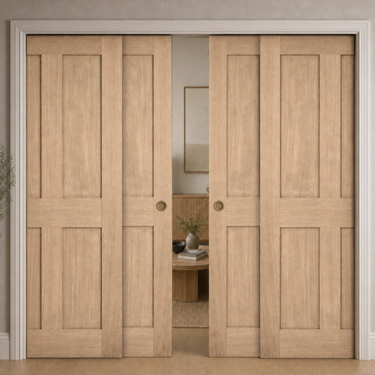 London Oak Fully Finished 4 Door Telescopic Pocket Door System