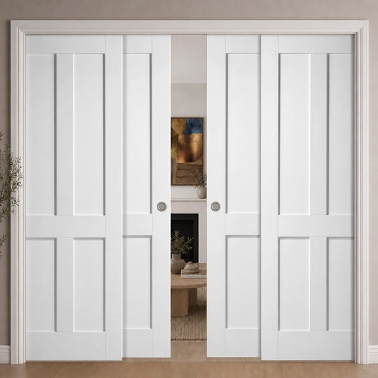 London White 4 Door Telescopic Pocket Door System