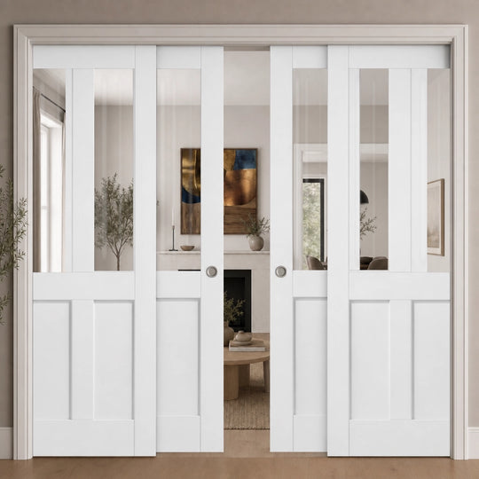 London White Clear Glazed 4 Door Telescopic Pocket Door System