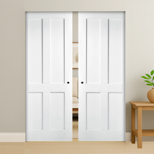 London White Double Flush Pocket Door Set