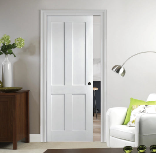 London 4 Panel White Pocket Door Set