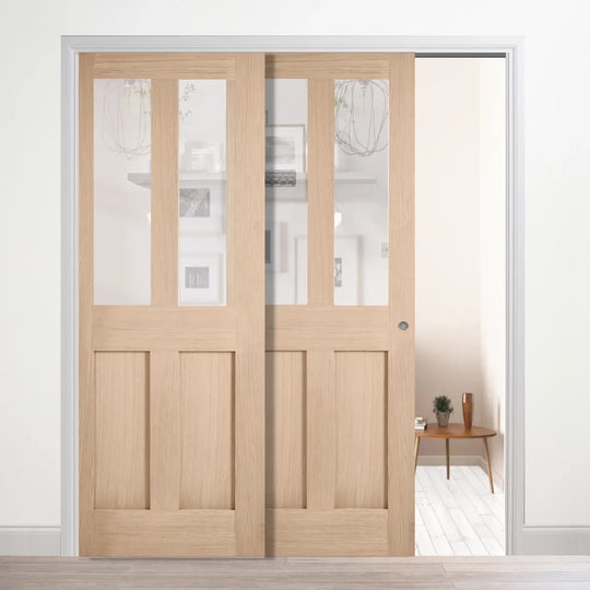 London Oak Clear Glazed Telescopic Pocket Door System