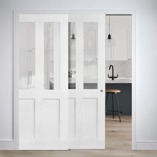 London 2P/2L Glazed Telescopic Pocket Door Set
