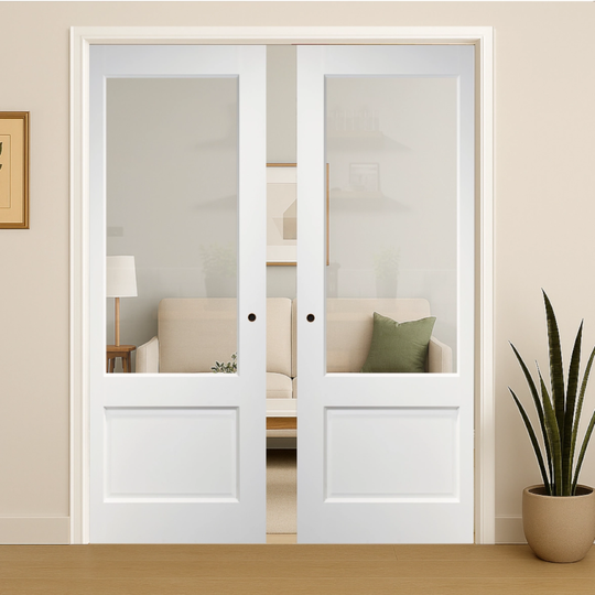 Madison White Clear Glazed Double Pocket Door Set
