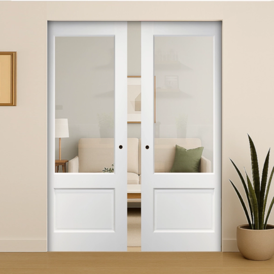 Madison White Clear Glazed Double Flush Pocket Door Set