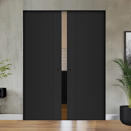 Malmo Black Slatted Flush Pocket Door System