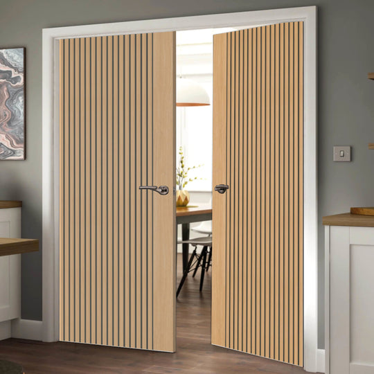 Malmo Oak Slatted Internal Door Pair