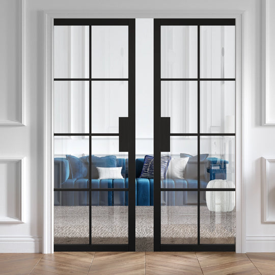 Black Malvern 8L Clear Glazed Double Pocket Door System