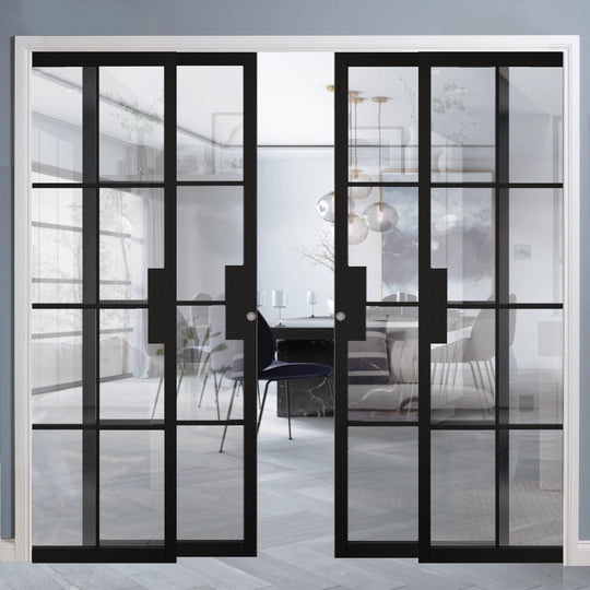 Black Malvern 8L Clear Glazed 4 Door Telescopic Pocket Door System