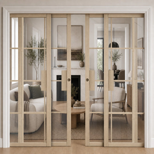 Blonde Oak Malvern 8L Clear Glazed 4 Door Telescopic Pocket Door System
