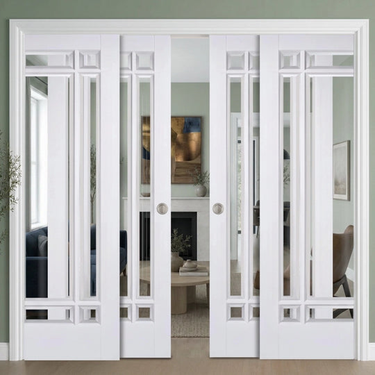 Manhattan White Clear Glazed 4 Door Telescopic Pocket Door System