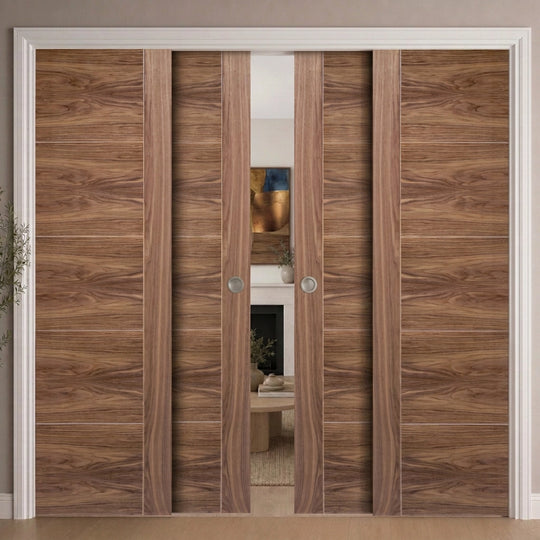Maya Walnut Fully Finished 4 Door Telescopic Pocket Door System