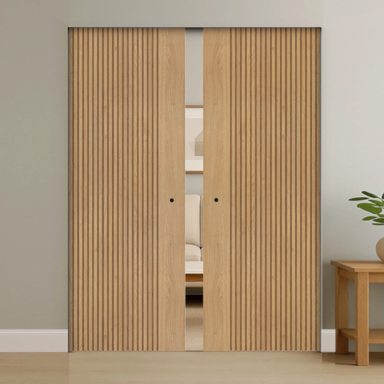 Melbourne Oak Double Flush Pocket Door Set Fully Finished