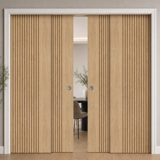 Melbourne Oak Fully Finished 4 Door Telescopic Pocket Door System