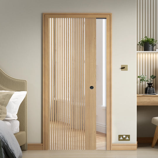 Melbourne Modern Oak Clear Glazed Pocket Door Set