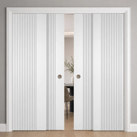 Melbourne White 4 Door Telescopic Pocket Door System