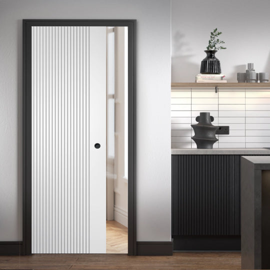 Melbourne Grooved White Pocket Door Set