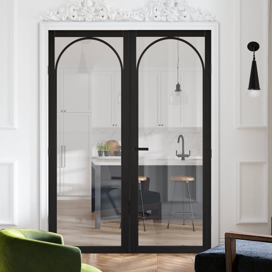 Melrose Black Clear Glazed Arched Door Pair