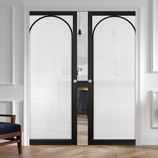 Melrose Black Reeded Glazed Arched Pocket Door System