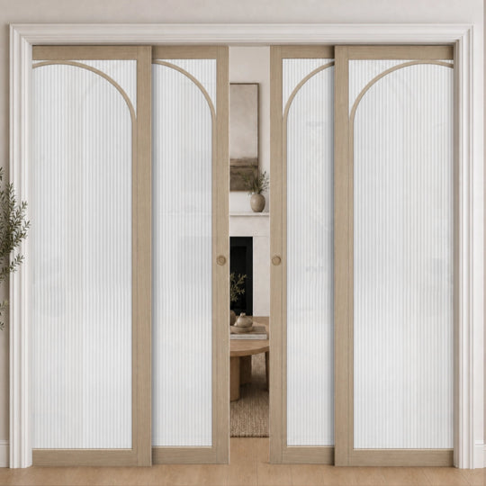 Blonde Oak Melrose Reeded Glazed 4 Door Telescopic Pocket Door System