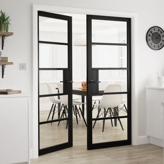 Black Metro 5L Glazed Industrial Style Door Pair Fully Finished