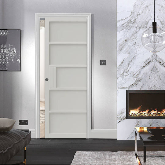 5P Metro White Industrial Style Pocket Door Set
