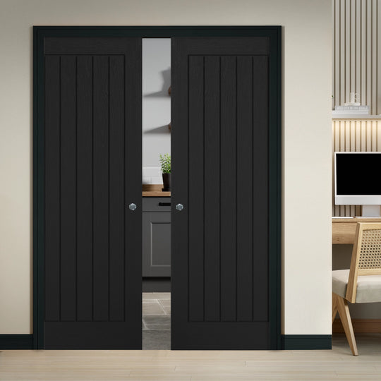 Black Mexicano Double Pocket Door Set