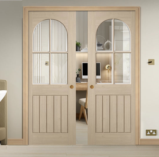 Blonde Oak Mexicano Arched Square Top 4L Double Pocket Door System