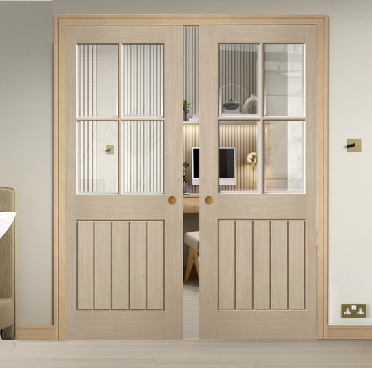 Blonde Oak Mexicano 4L Clear Glazed Double Pocket Door System