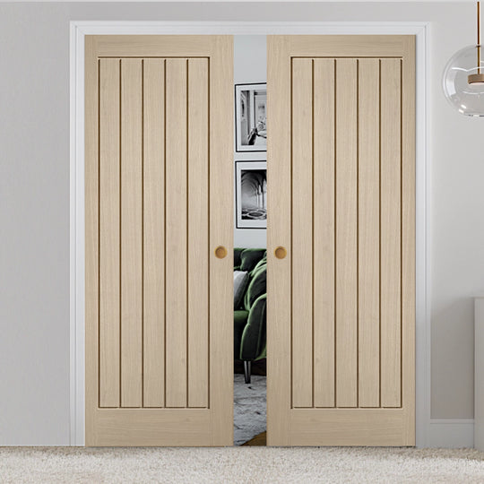 Blonde Oak Mexicano Double Pocket Door System