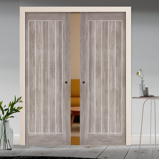 Mexicano Light Grey Laminate Double Pocket Door Set