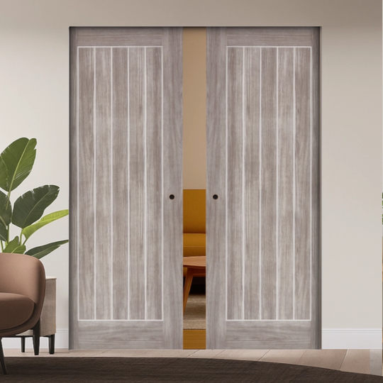 Mexicano Light Grey Laminate Double Flush Pocket Door Set