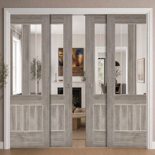 Mexicano Light Grey Glazed Laminate 4 Door Telescopic Pocket Door System