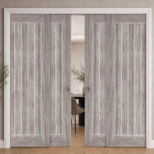 Mexicano Light Grey Laminate 4 Door Telescopic Pocket Door System