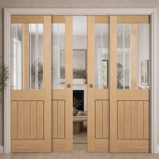 Mexicano Oak 1 Light Glazed 4 Door Telescopic Pocket Door System
