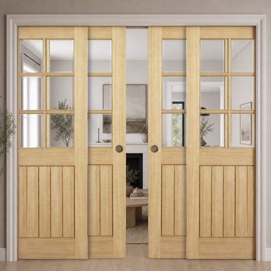 Mexicano Oak 6L Clear Glazed 4 Door Telescopic Pocket Door System