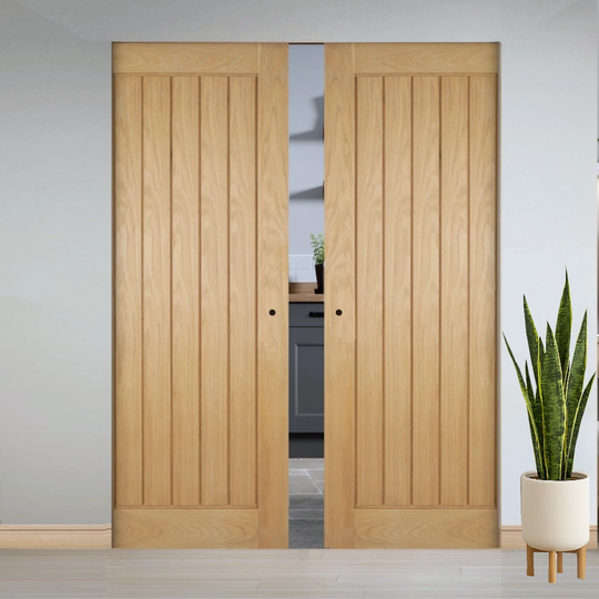Mexicano Oak Double Flush Pocket Door Set