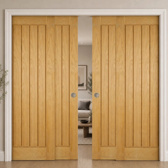 Mexicano Oak Fully Finished 4 Door Telescopic Pocket Door System