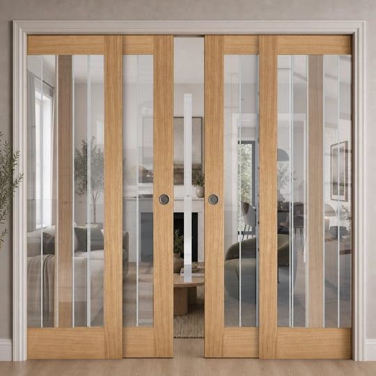 Mexicano Oak Pattern 10 Glazed 4 Door Telescopic Pocket Door System