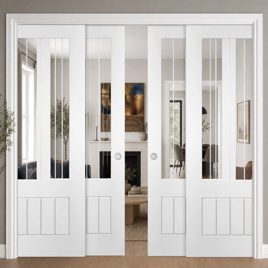 Mexicano White 3 Quarter Glazed 4 Door Telescopic Pocket Door System