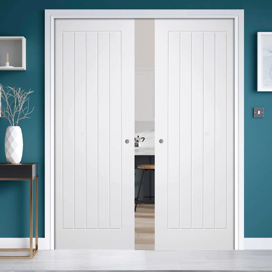 Mexicano White Double Pocket Door Set